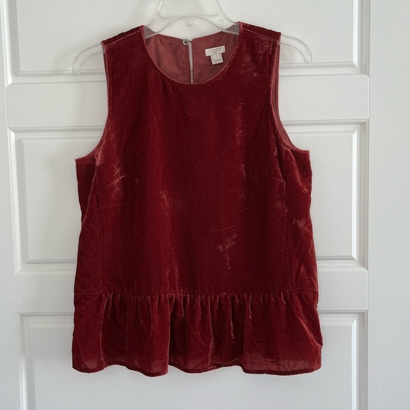 J. Crew Women's Size 4 Sleeveless Crushed
Velvet Red Holiday Top Peplum - Picture 2 of 12